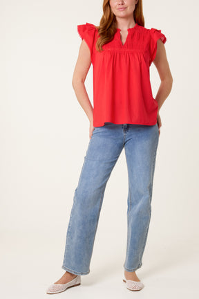 Boho Cotton Ruffle & Lace Sleeve Top