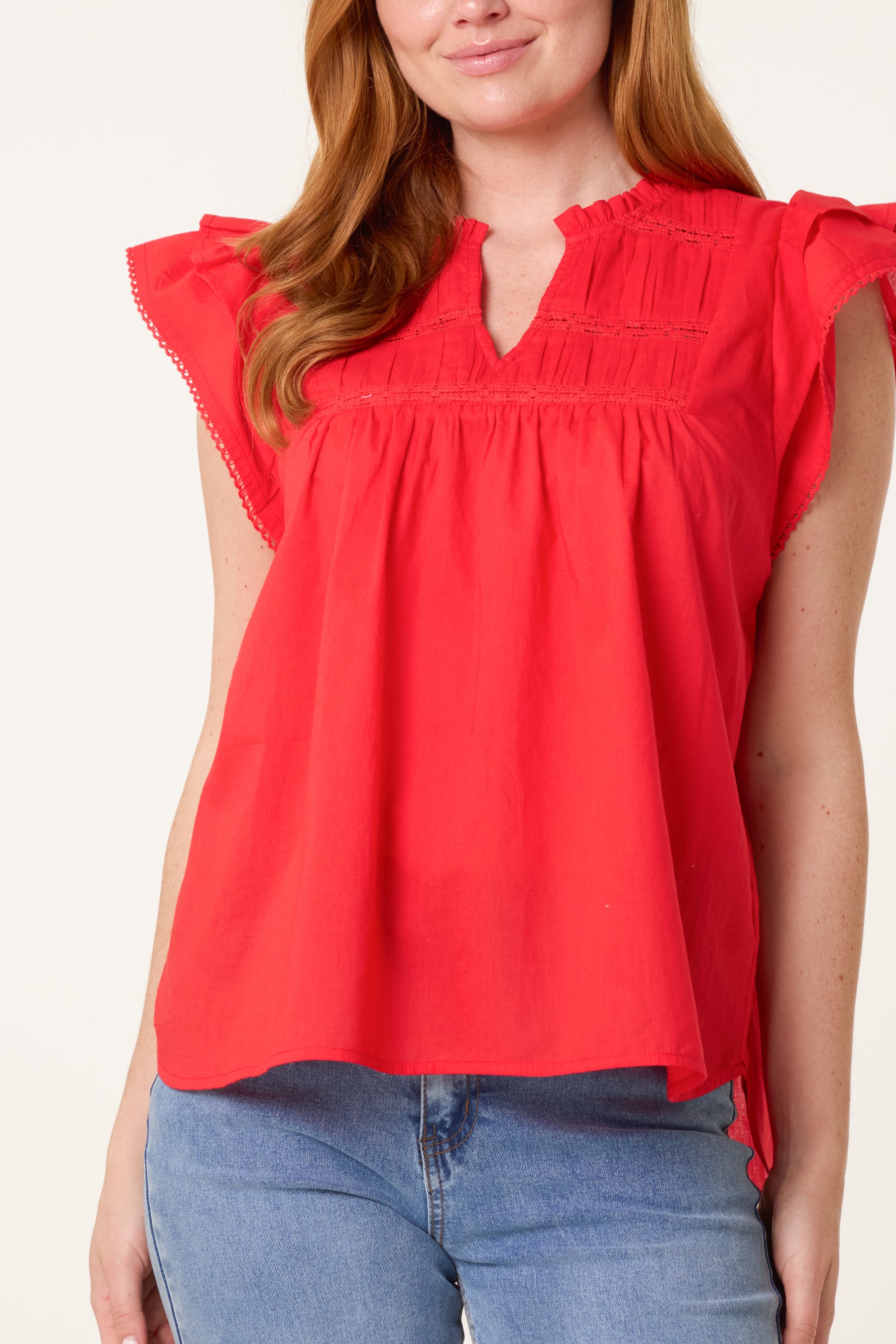 Boho Cotton Ruffle & Lace Sleeve Top