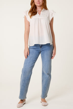 Boho Cotton Ruffle & Lace Sleeve Top