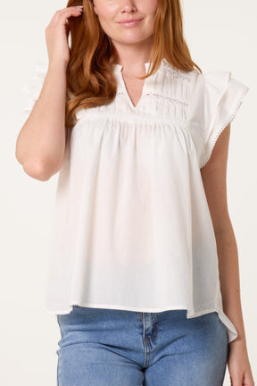 Boho Cotton Ruffle & Lace Sleeve Top