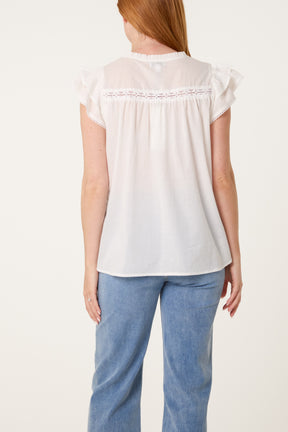 Boho Cotton Ruffle & Lace Sleeve Top