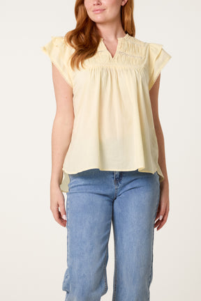 Boho Cotton Ruffle & Lace Sleeve Top