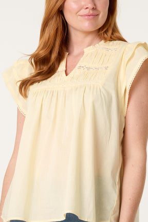 Boho Cotton Ruffle & Lace Sleeve Top