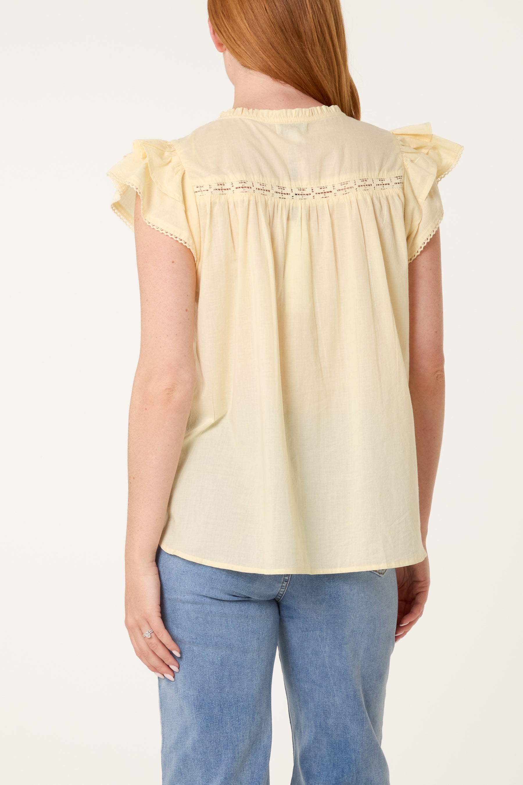 Boho Cotton Ruffle & Lace Sleeve Top