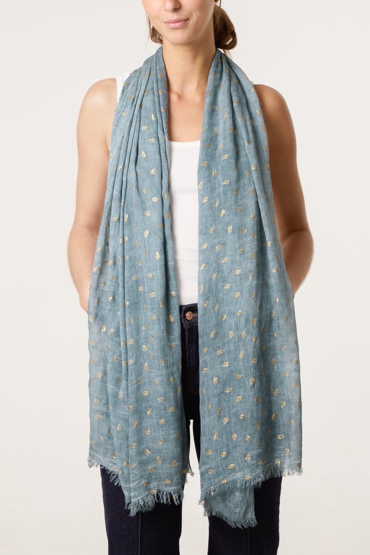 Gold Leaf Print Scarf