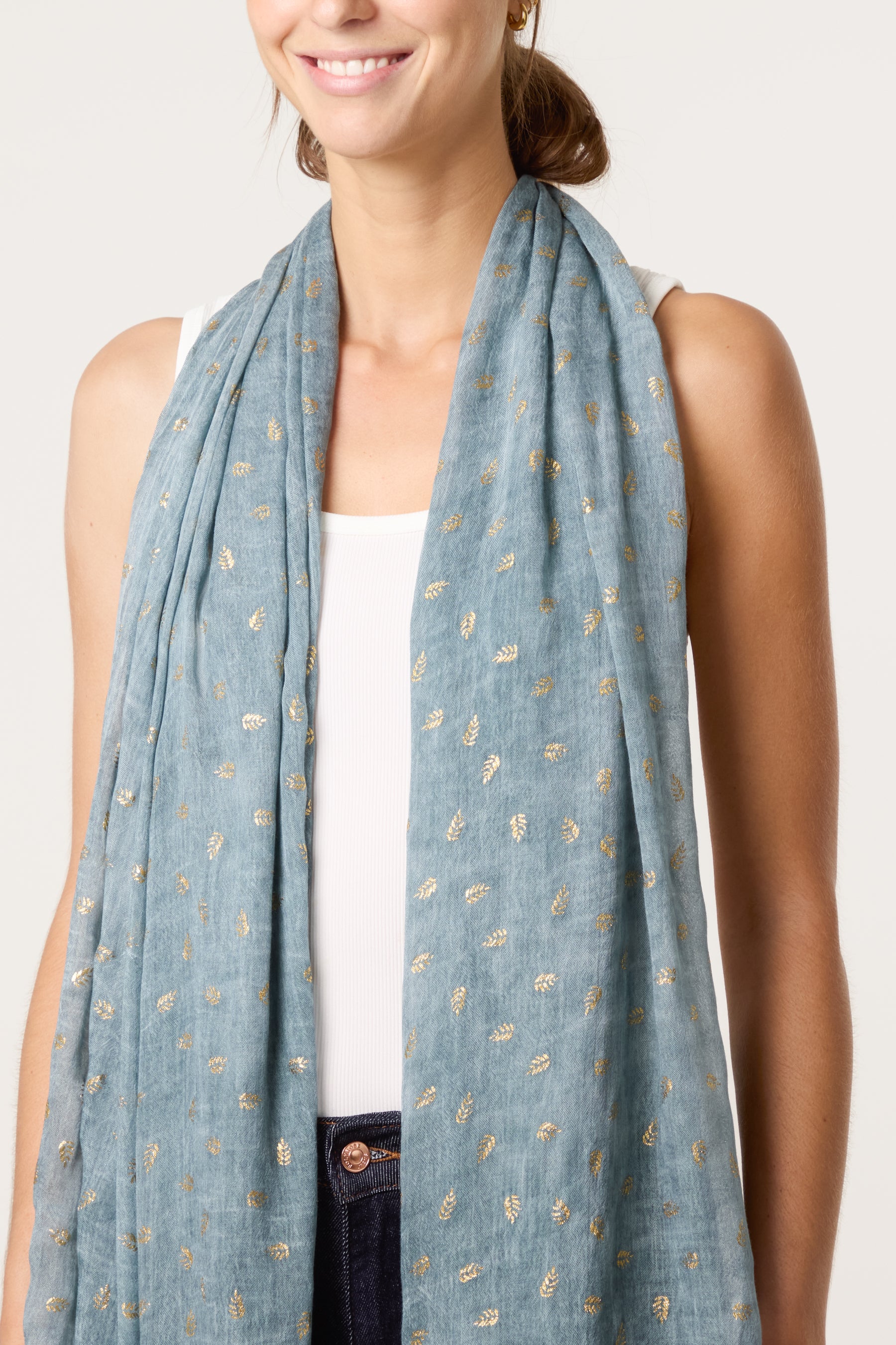 Gold Leaf Print Scarf