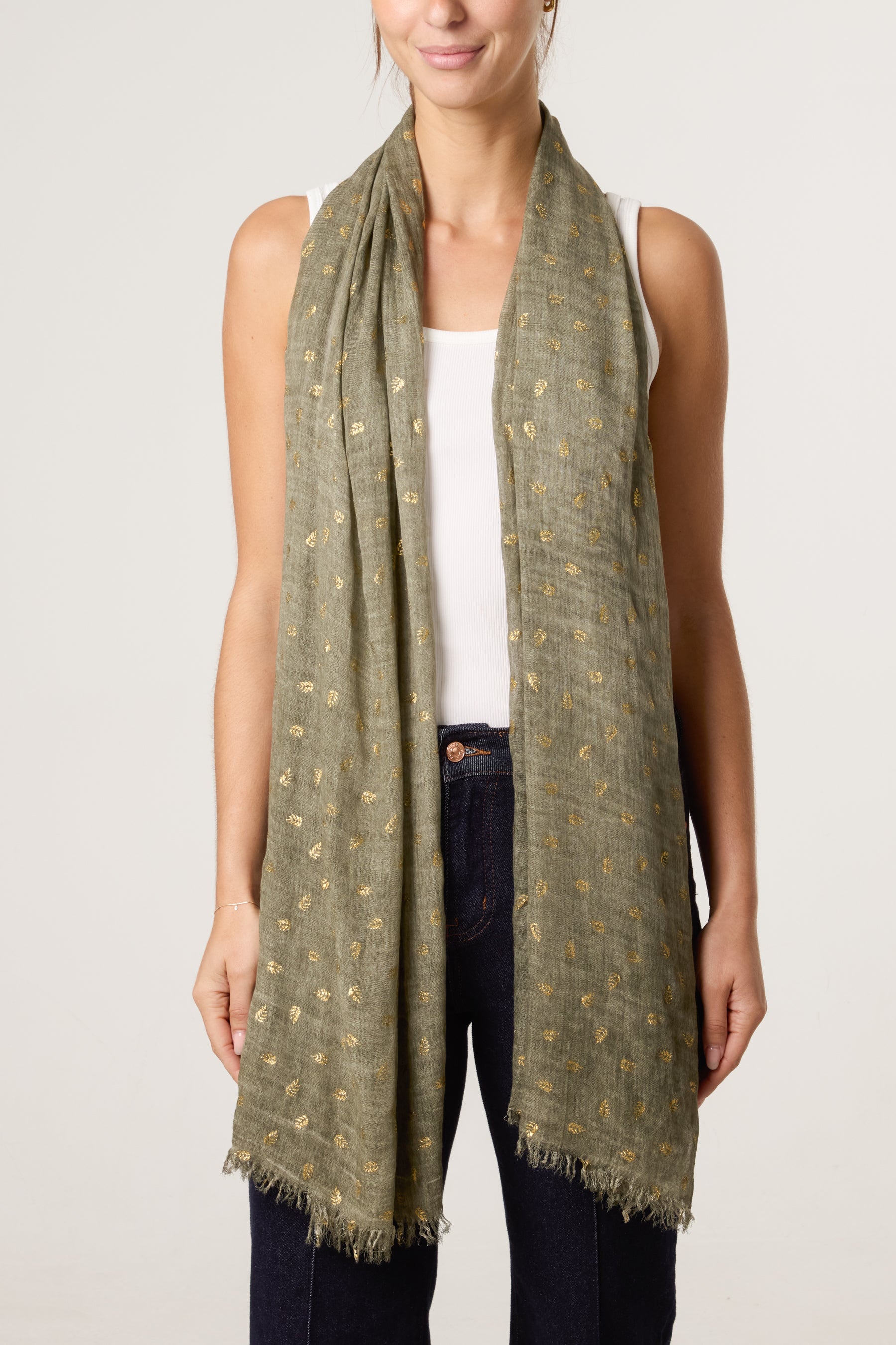 Gold Leaf Print Scarf