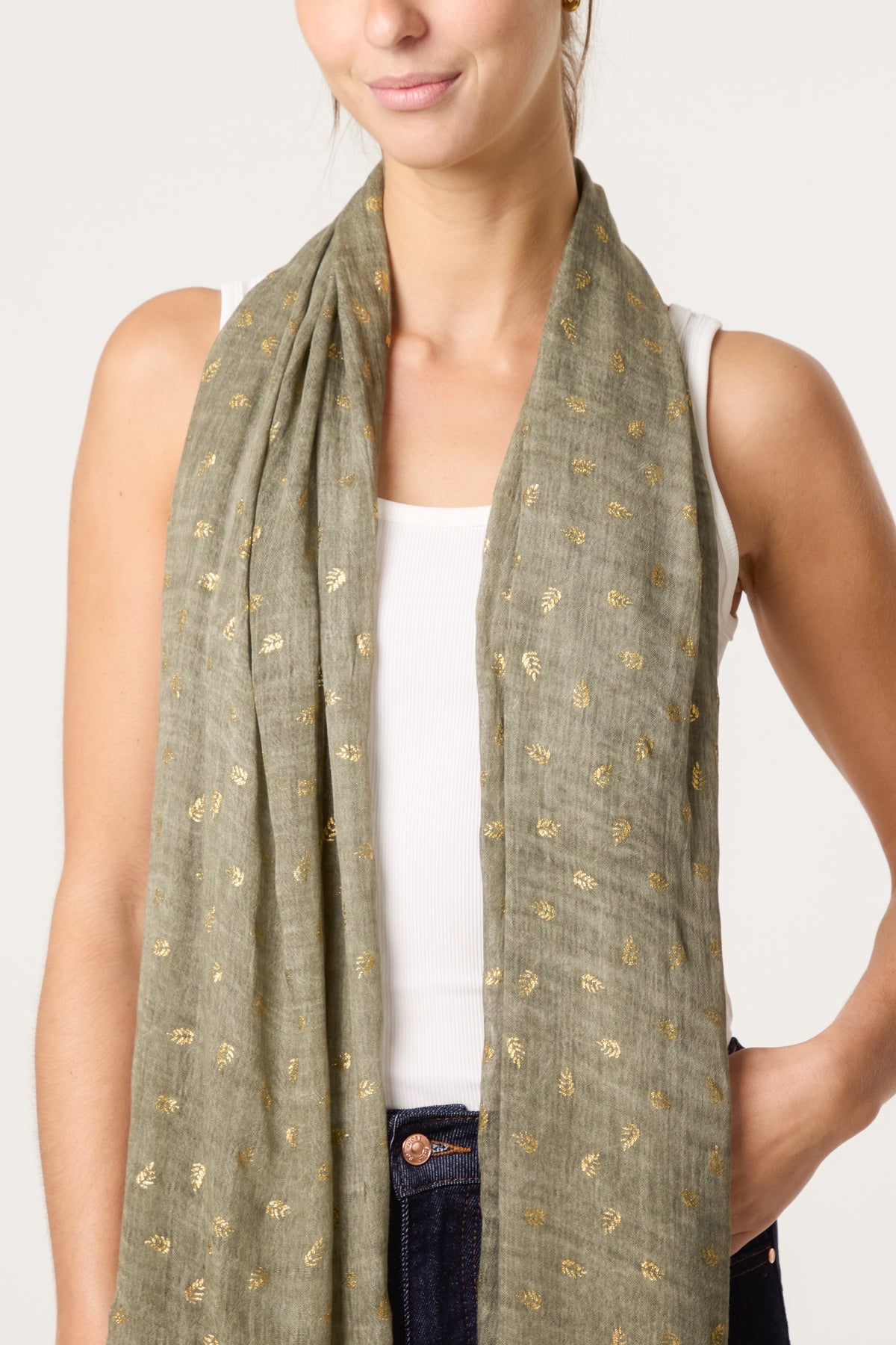 Gold Leaf Print Scarf