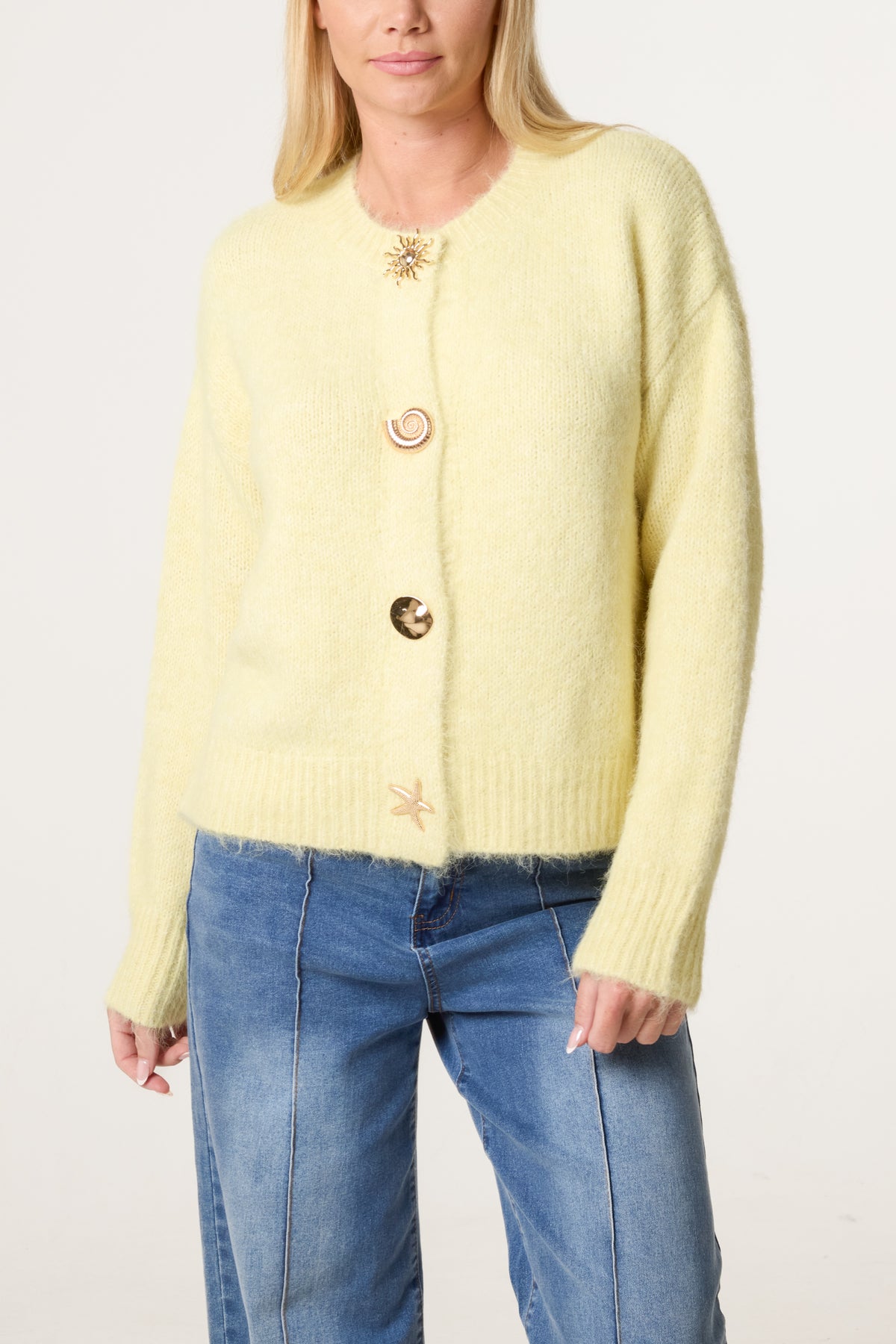 Gold Summer Buttons Knit Cardigan