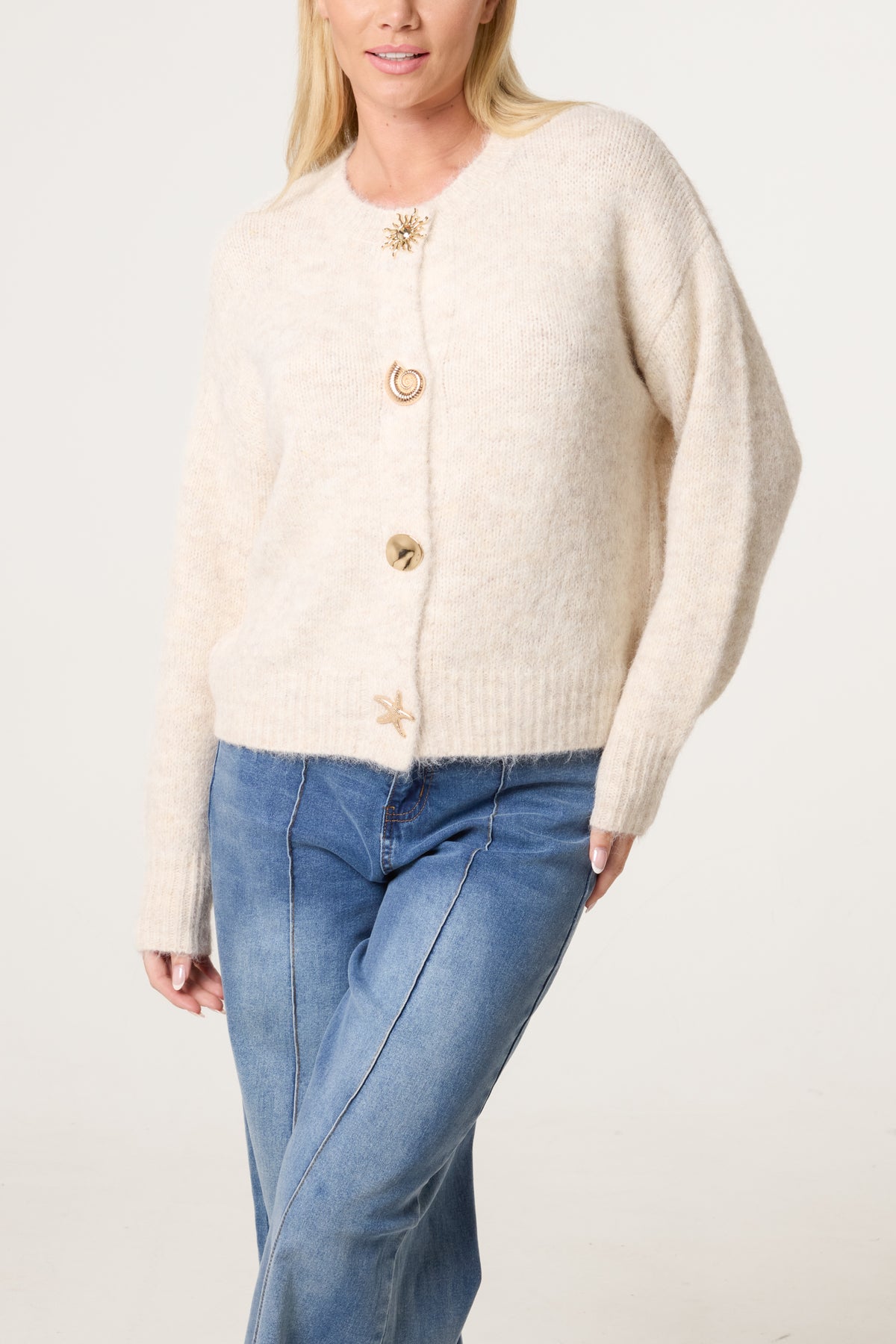 Gold Summer Buttons Knit Cardigan