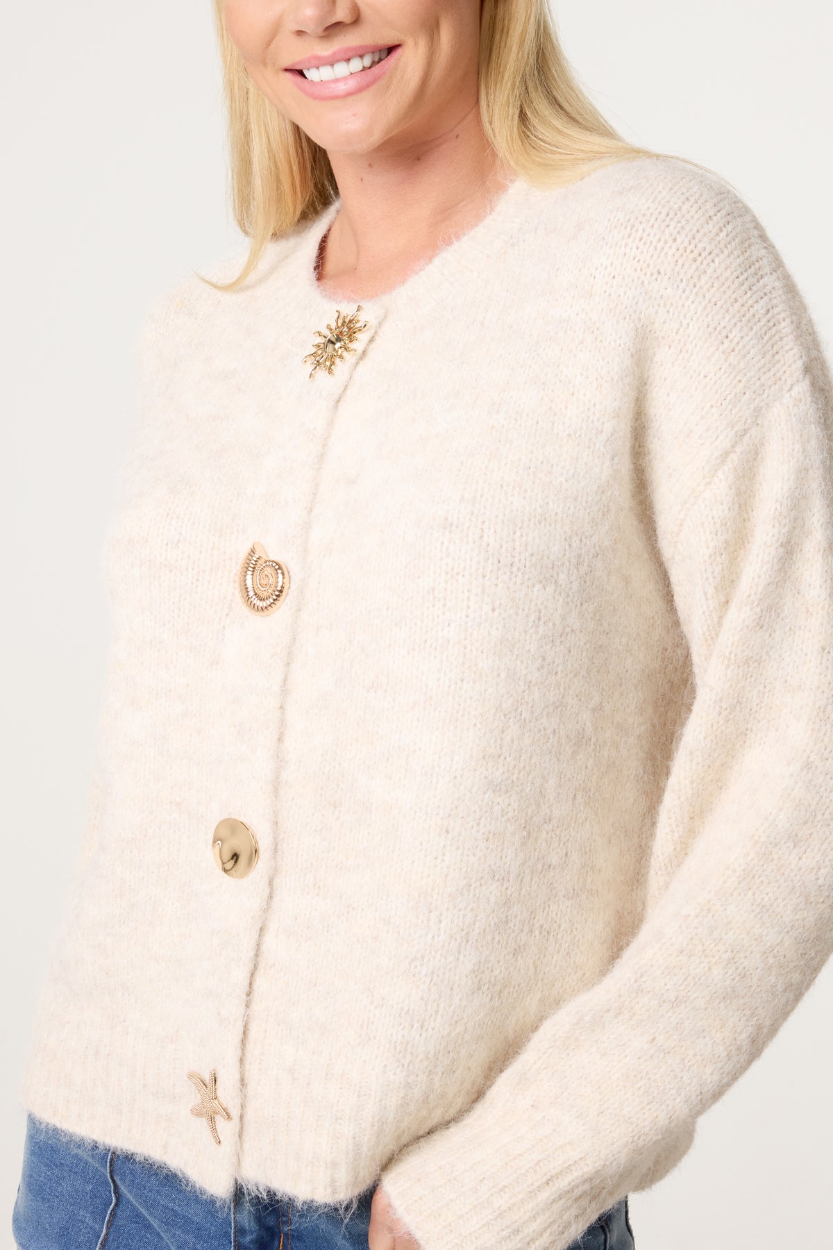 Gold Summer Buttons Knit Cardigan