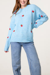 Embroidery Strawberry Knit Jumper
