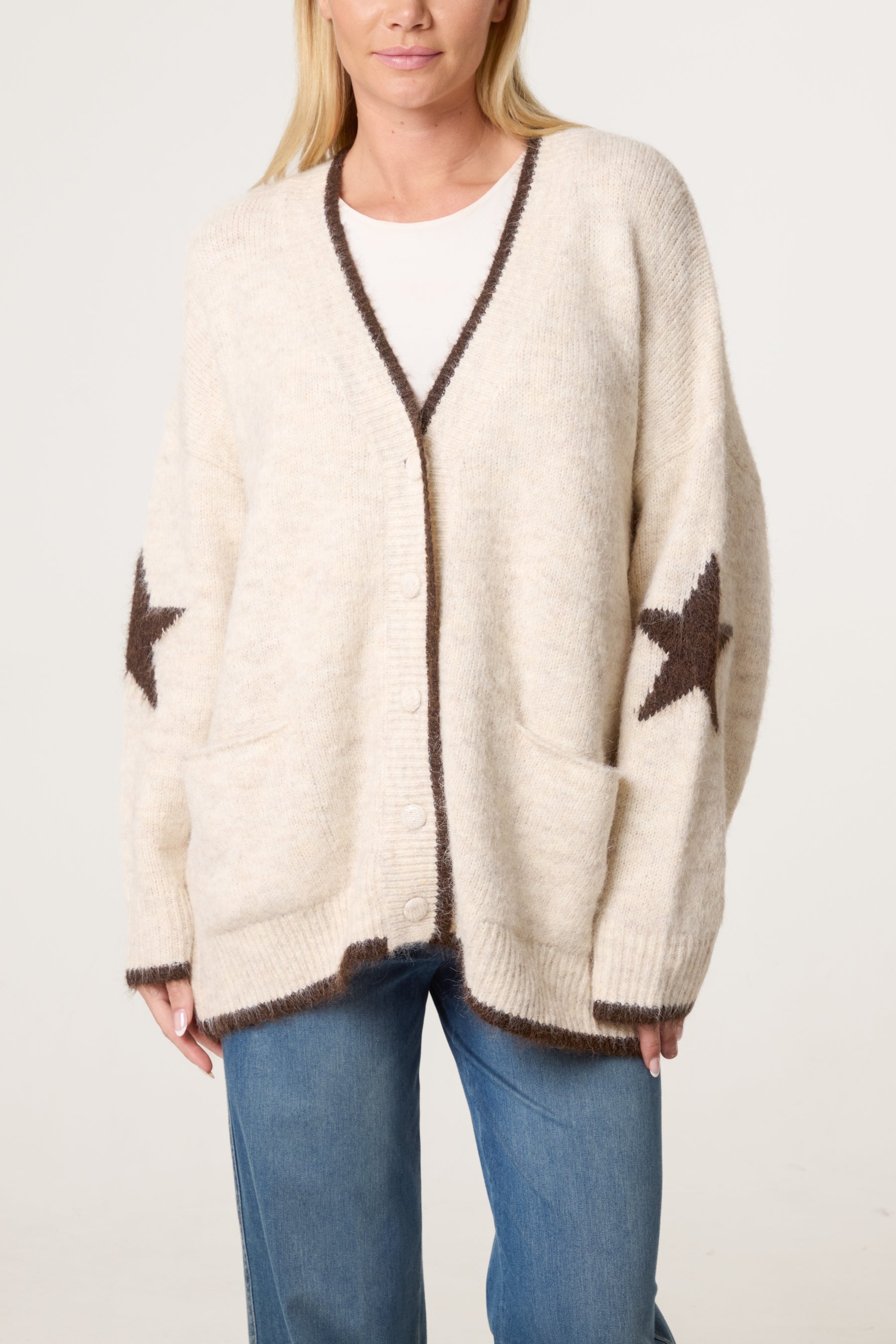 Contrast Star Relaxed Knit Cardigan