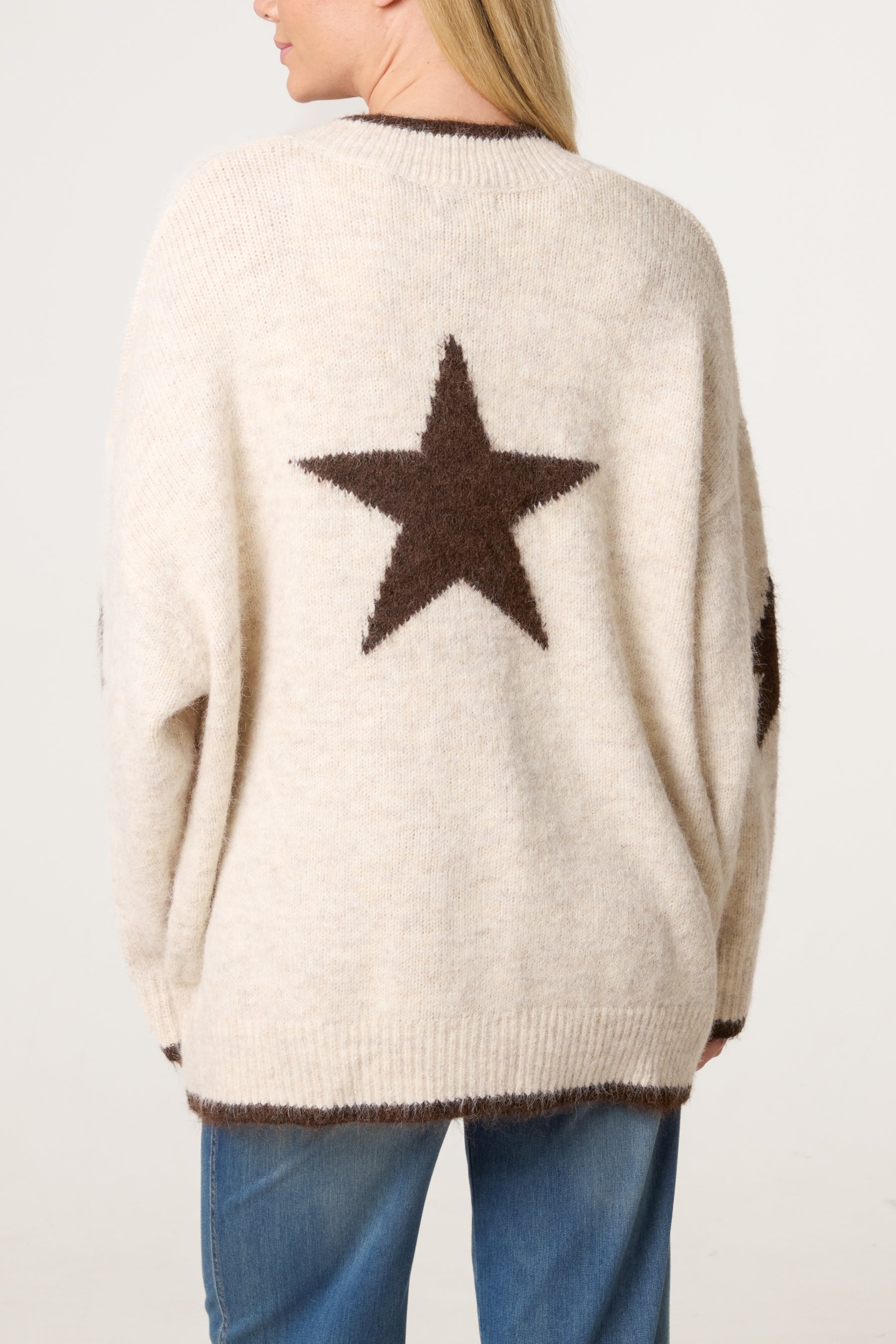 Contrast Star Relaxed Knit Cardigan