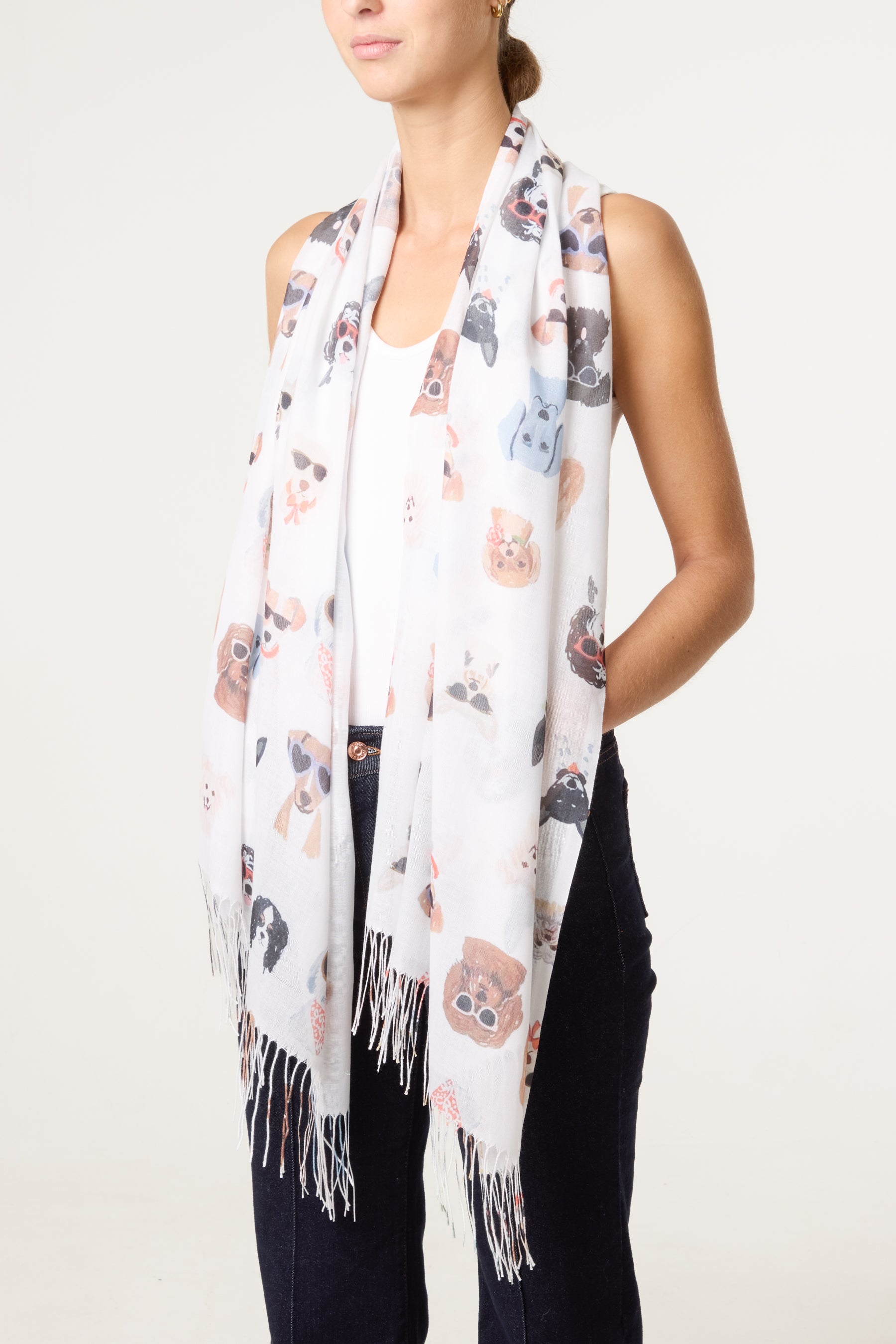 Sunglass Dogs Print Scarf