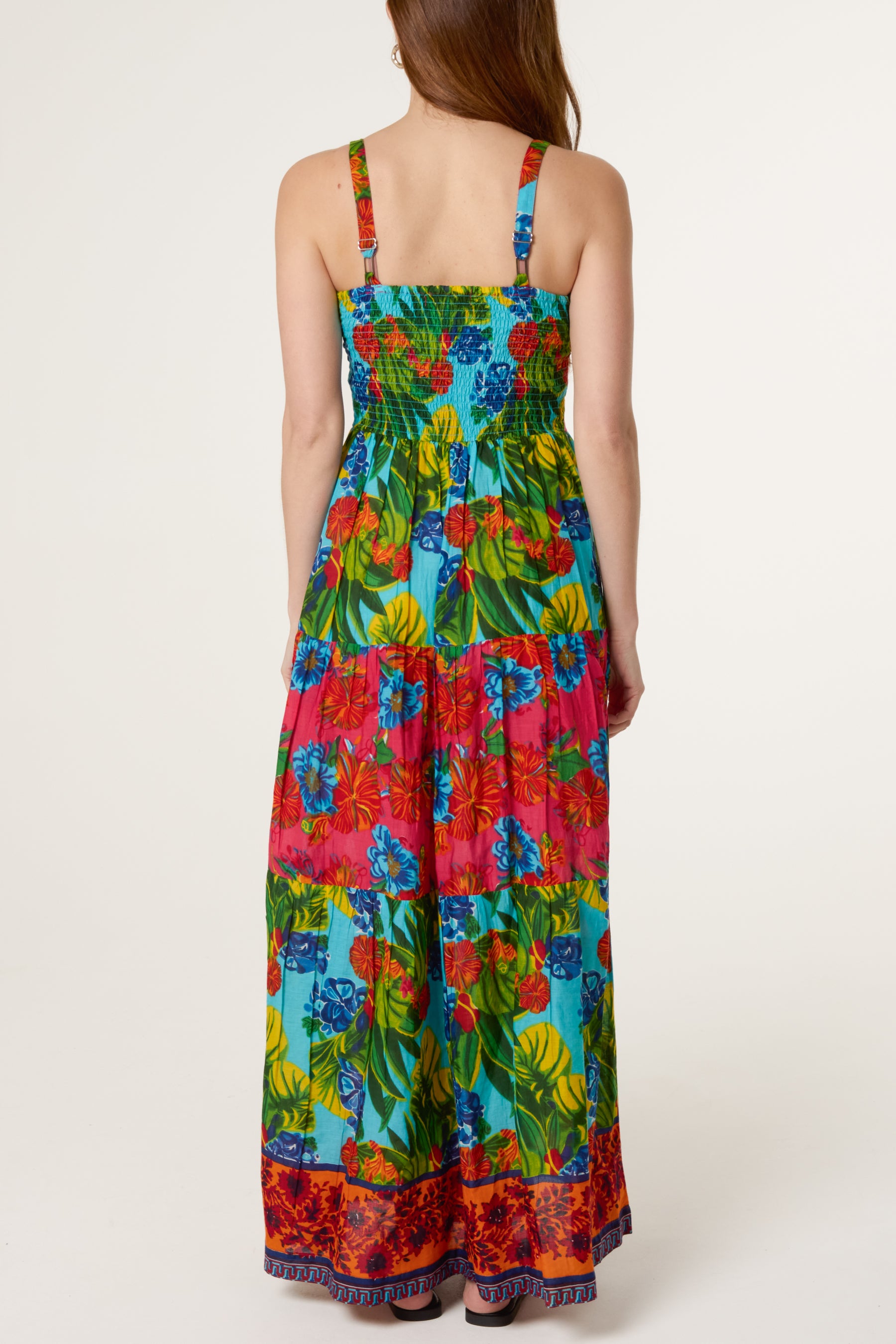 Floral Beaded Sleeveless Tiered Maxi Dress