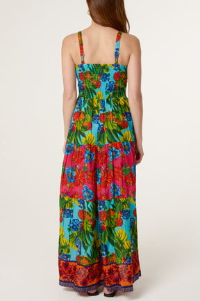 Floral Beaded Sleeveless Tiered Maxi Dress