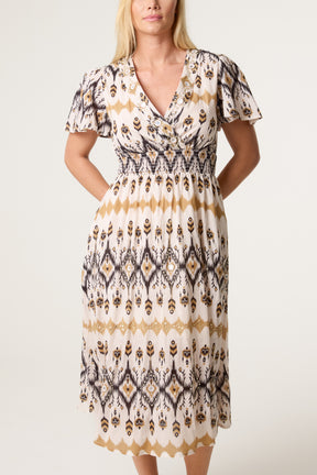 Aztec Embellished Wrap Midi Dress