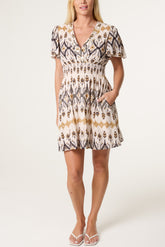 Aztec Embellished Wrap Mini Dress