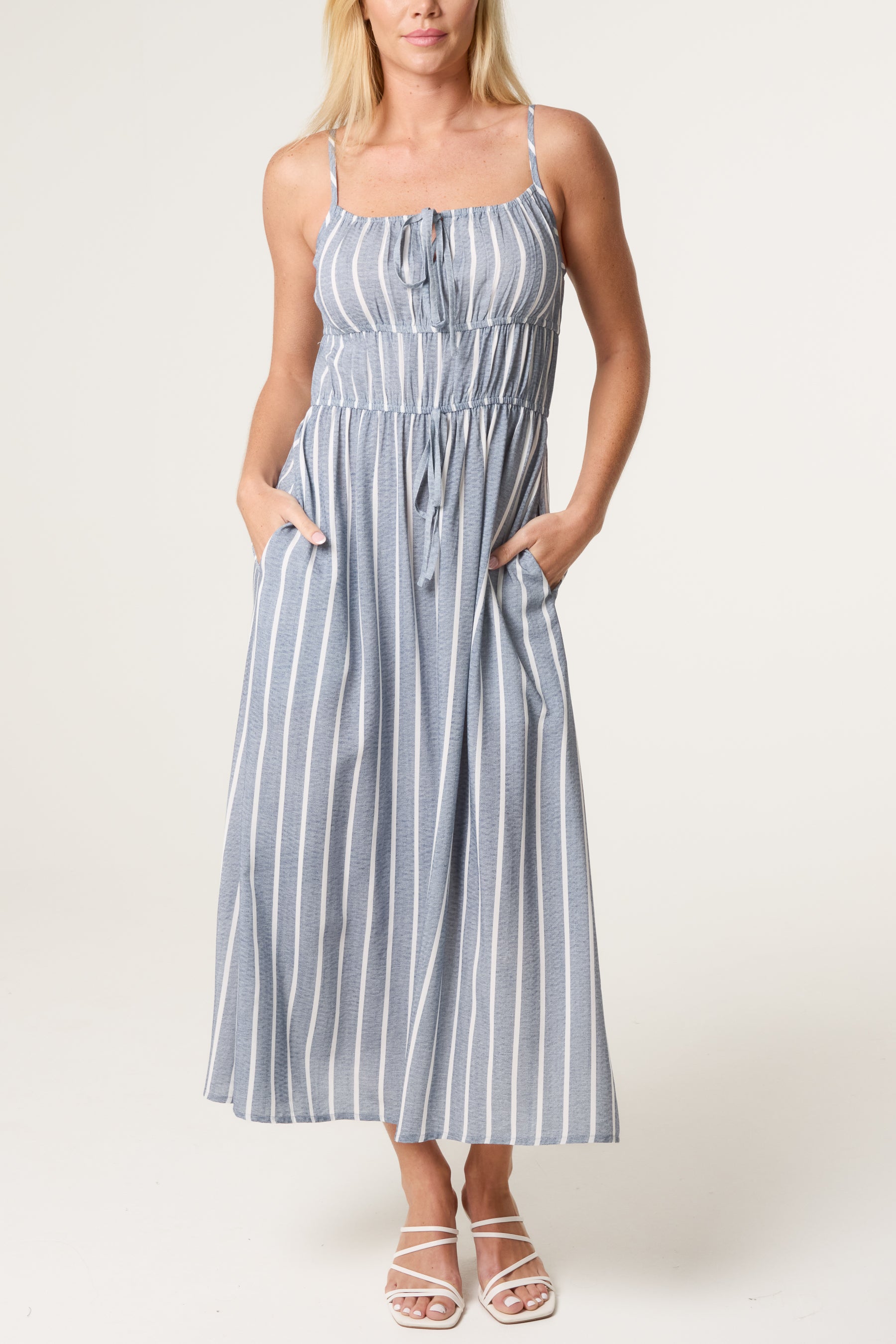 Pinstripe Tie Front Bust Dress