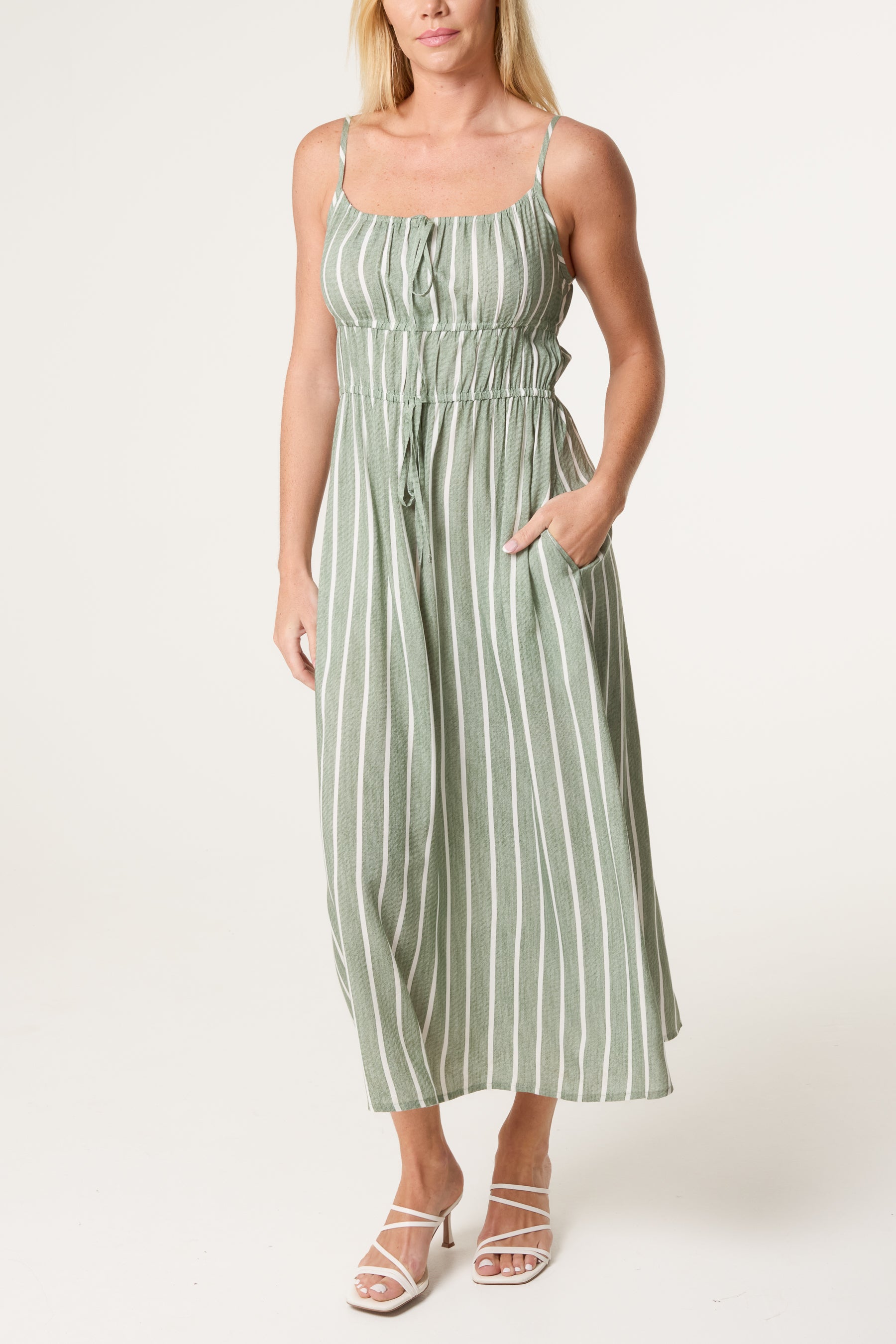 Pinstripe Tie Front Bust Dress