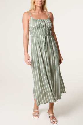 Pinstripe Tie Front Bust Dress