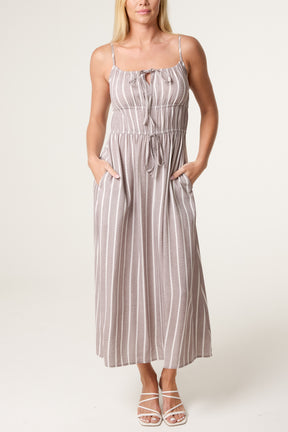Pinstripe Tie Front Bust Dress