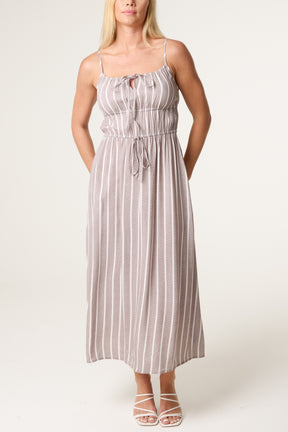 Pinstripe Tie Front Bust Dress