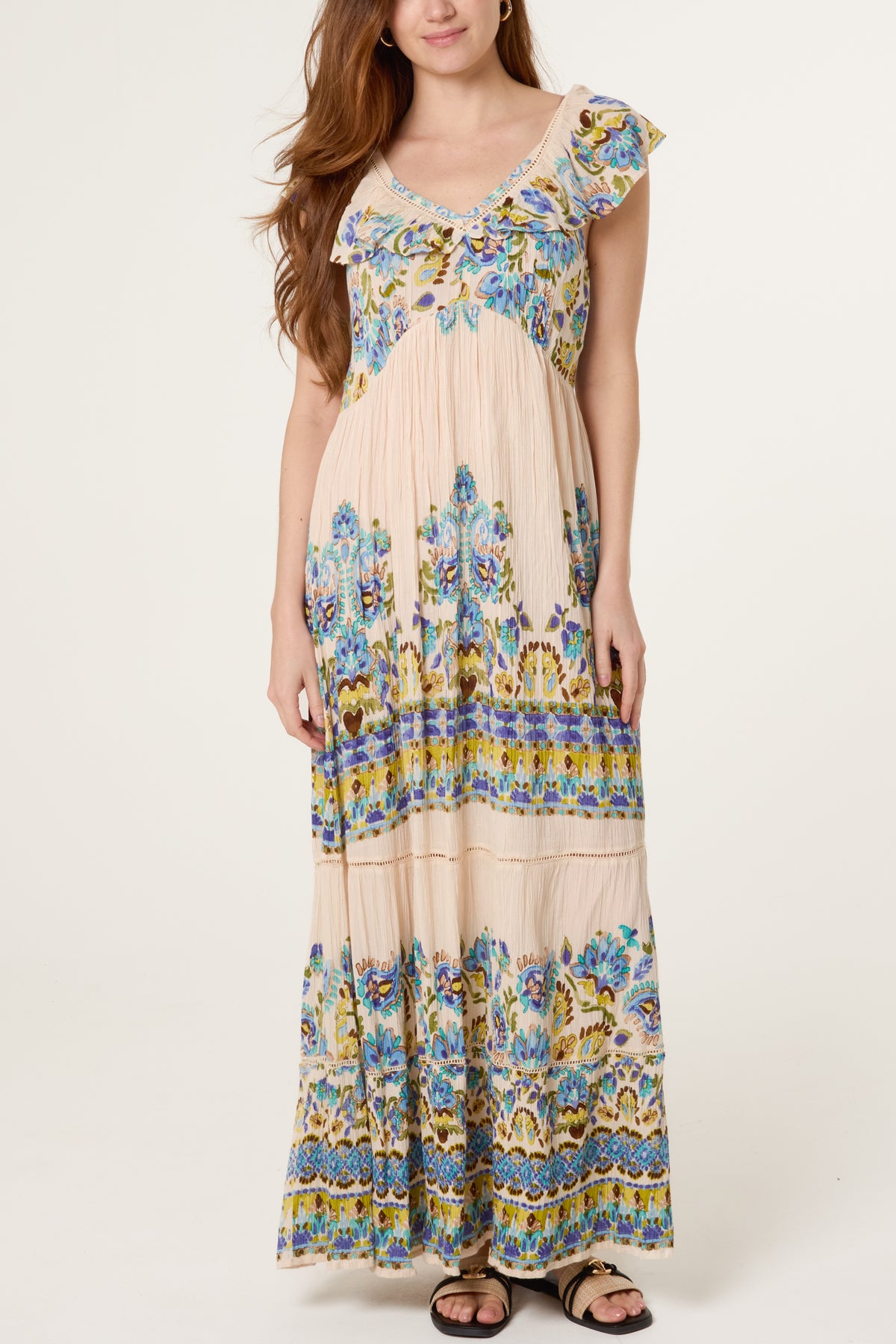 Multi Floral Boho Tiered Maxi Dress