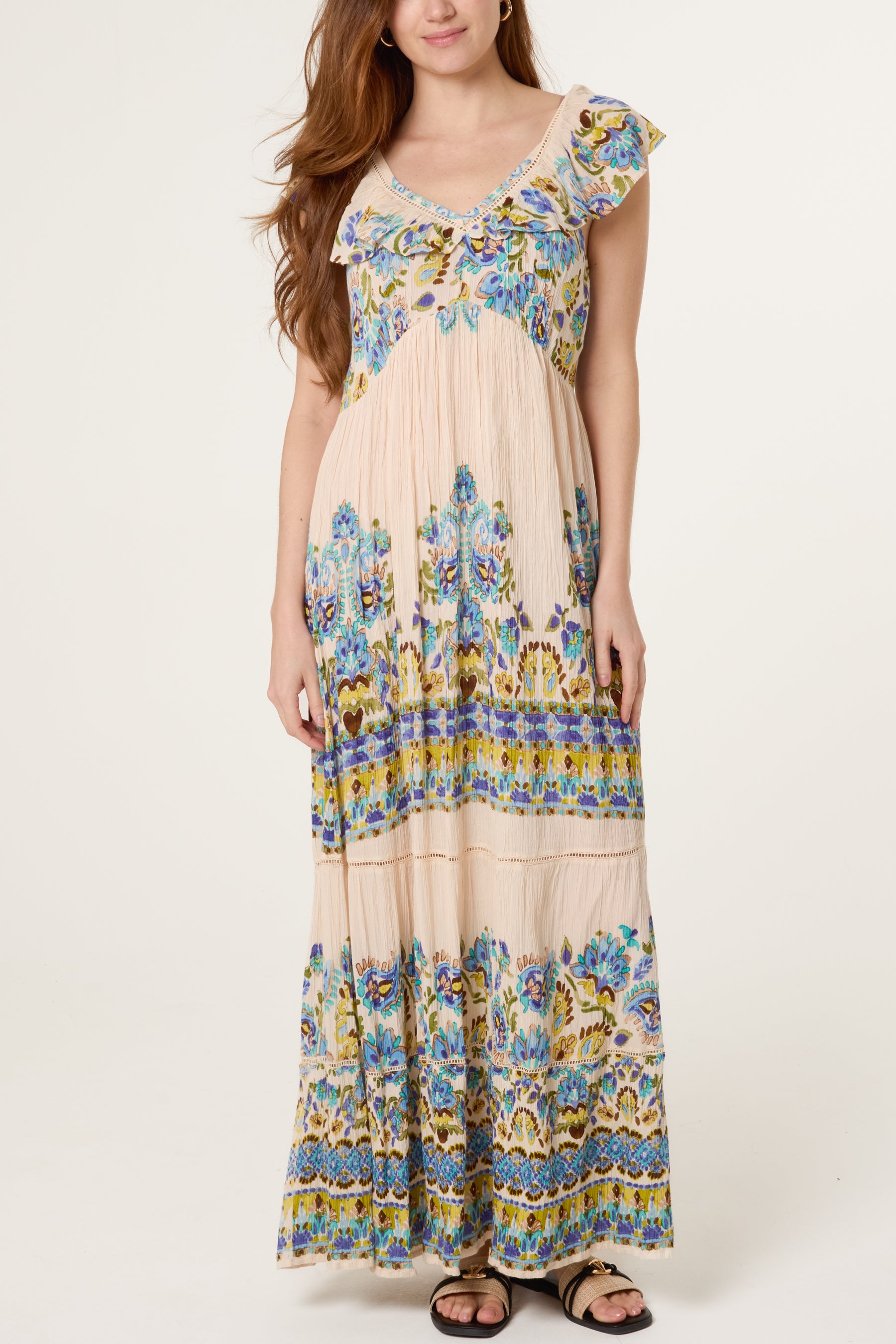 Multi Floral Boho Tiered Maxi Dress