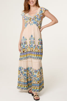 Multi Floral Boho Tiered Maxi Dress
