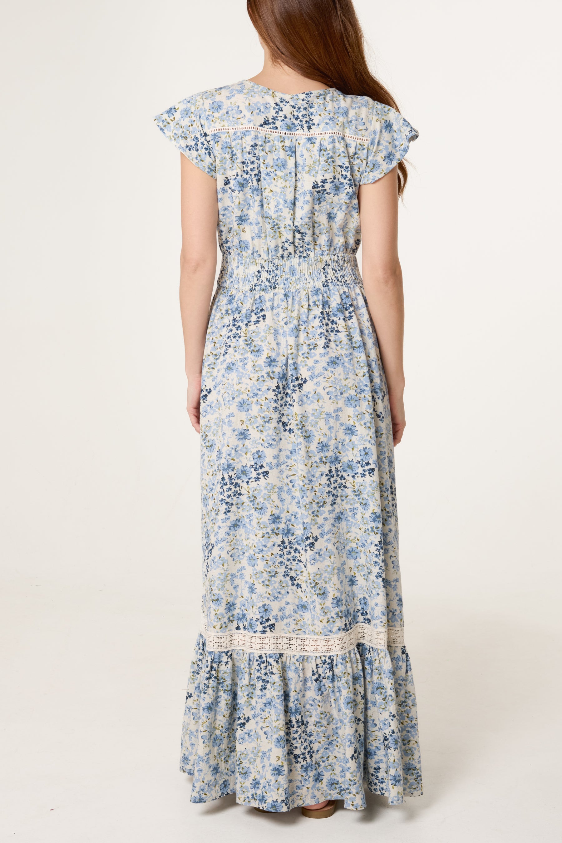 Floral Print Shirred Waist Maxi Dress