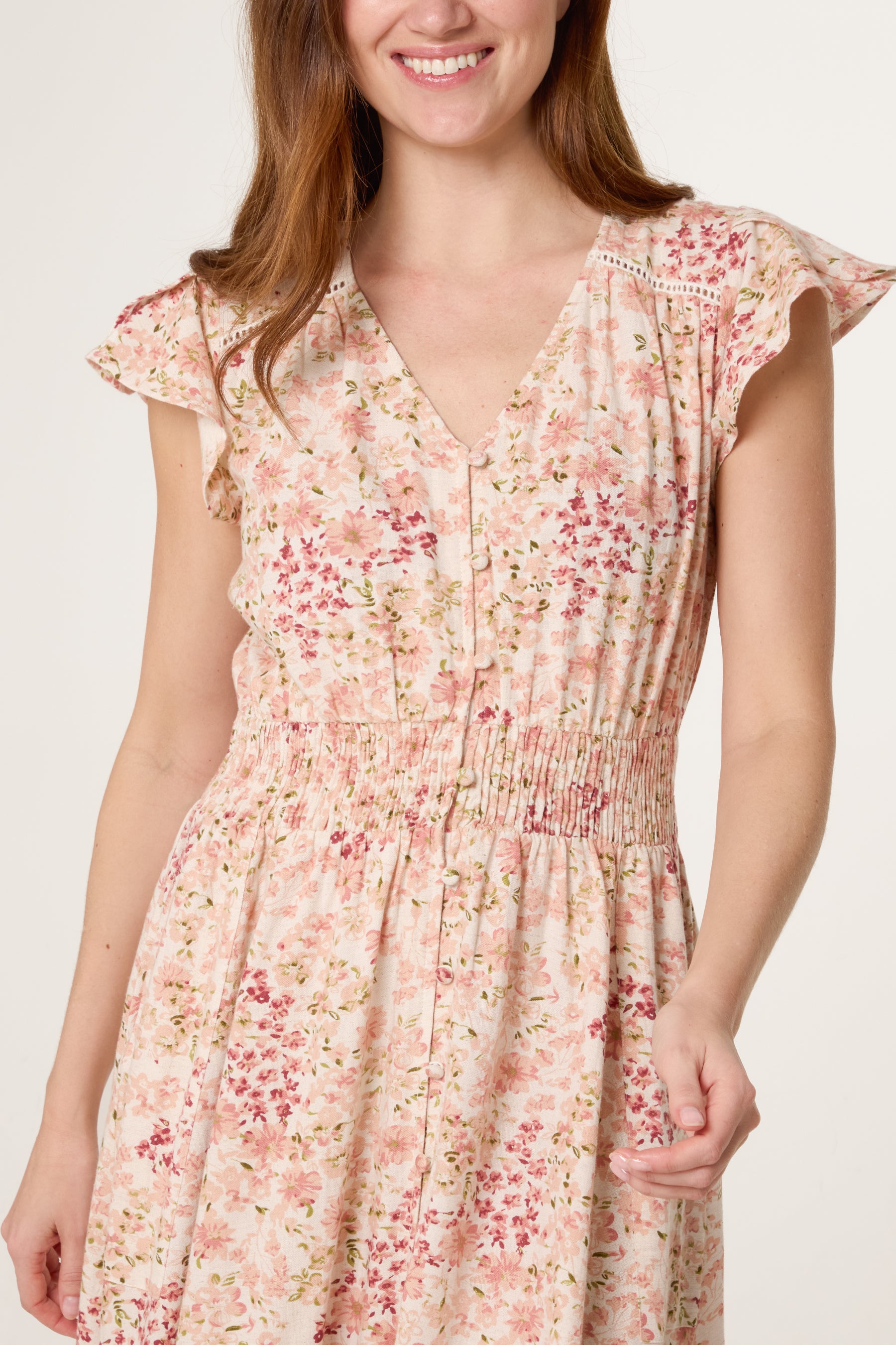 Floral Print Shirred Waist Maxi Dress