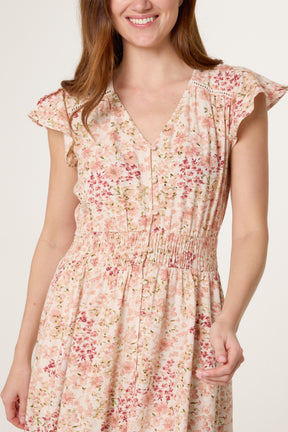 Floral Print Shirred Waist Maxi Dress