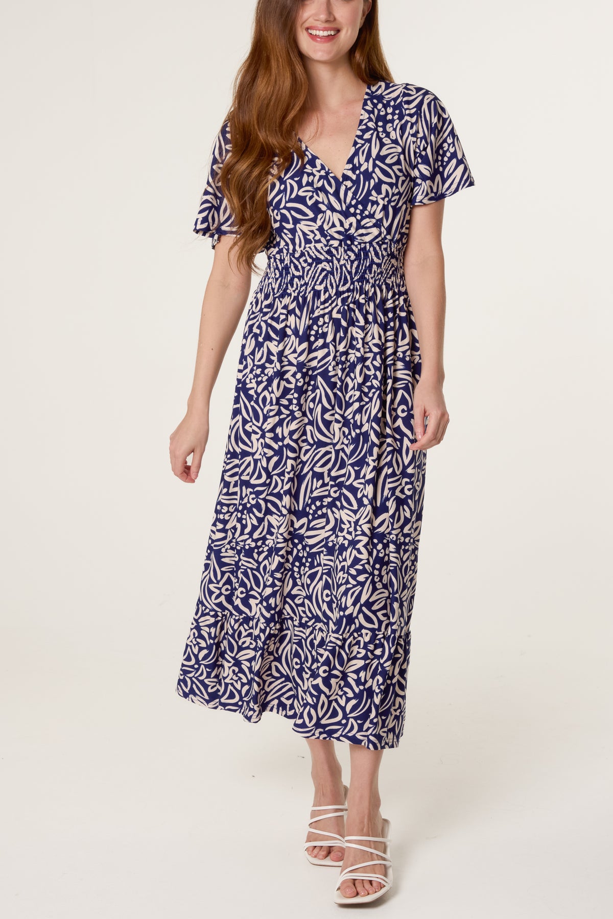 Wrap Front Leaf Print Dress
