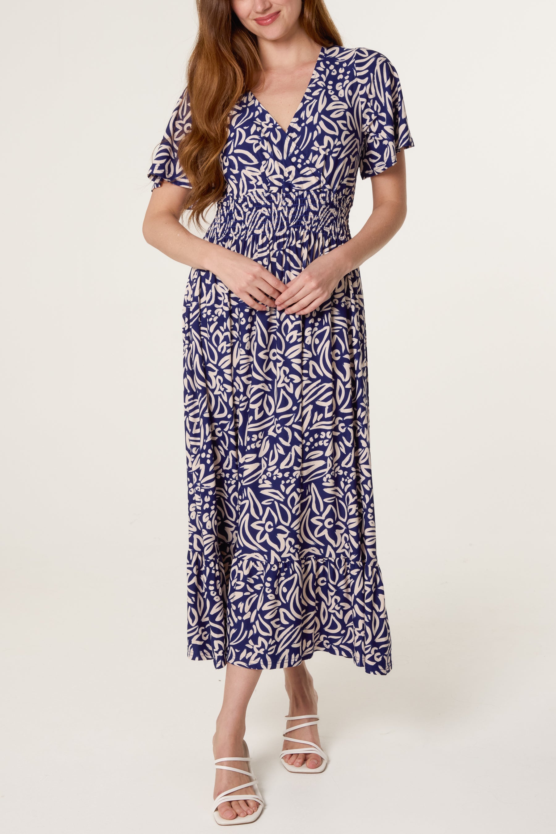 Wrap Front Leaf Print Dress