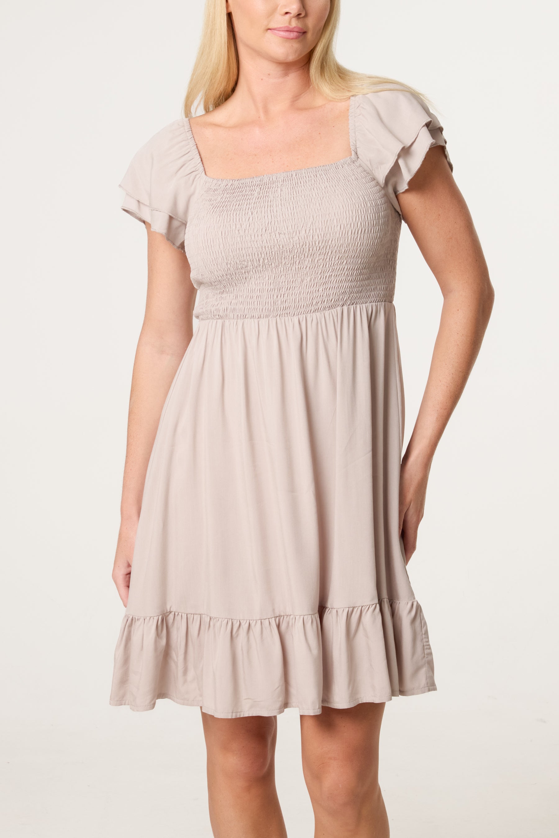Shirred Bust Smock Mini Dress