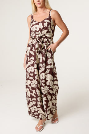 Floral Print Tie Front Jumpsuit