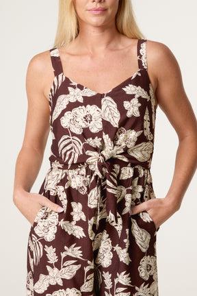 Floral Print Tie Front Jumpsuit