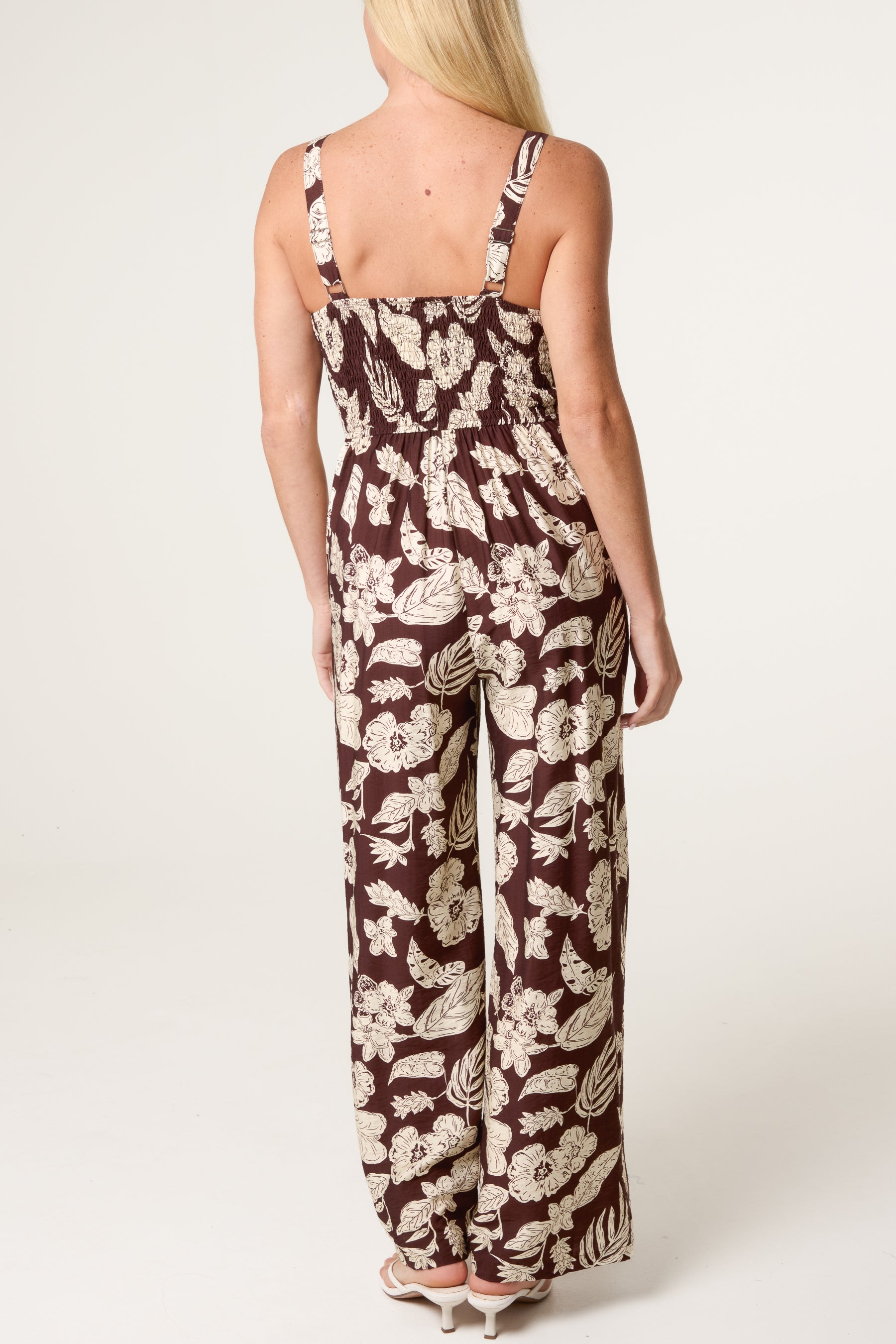Floral Print Tie Front Jumpsuit