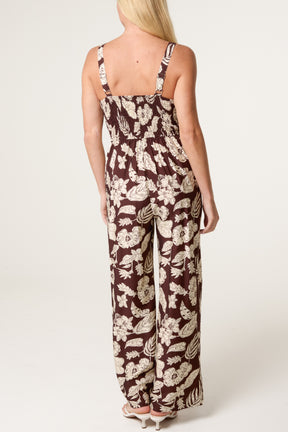 Floral Print Tie Front Jumpsuit