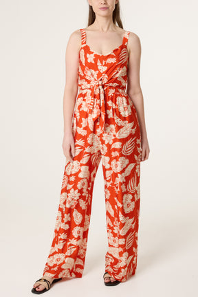 Floral Print Tie Front Jumpsuit