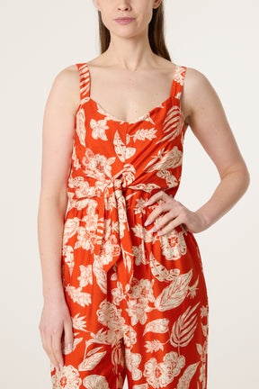 Floral Print Tie Front Jumpsuit