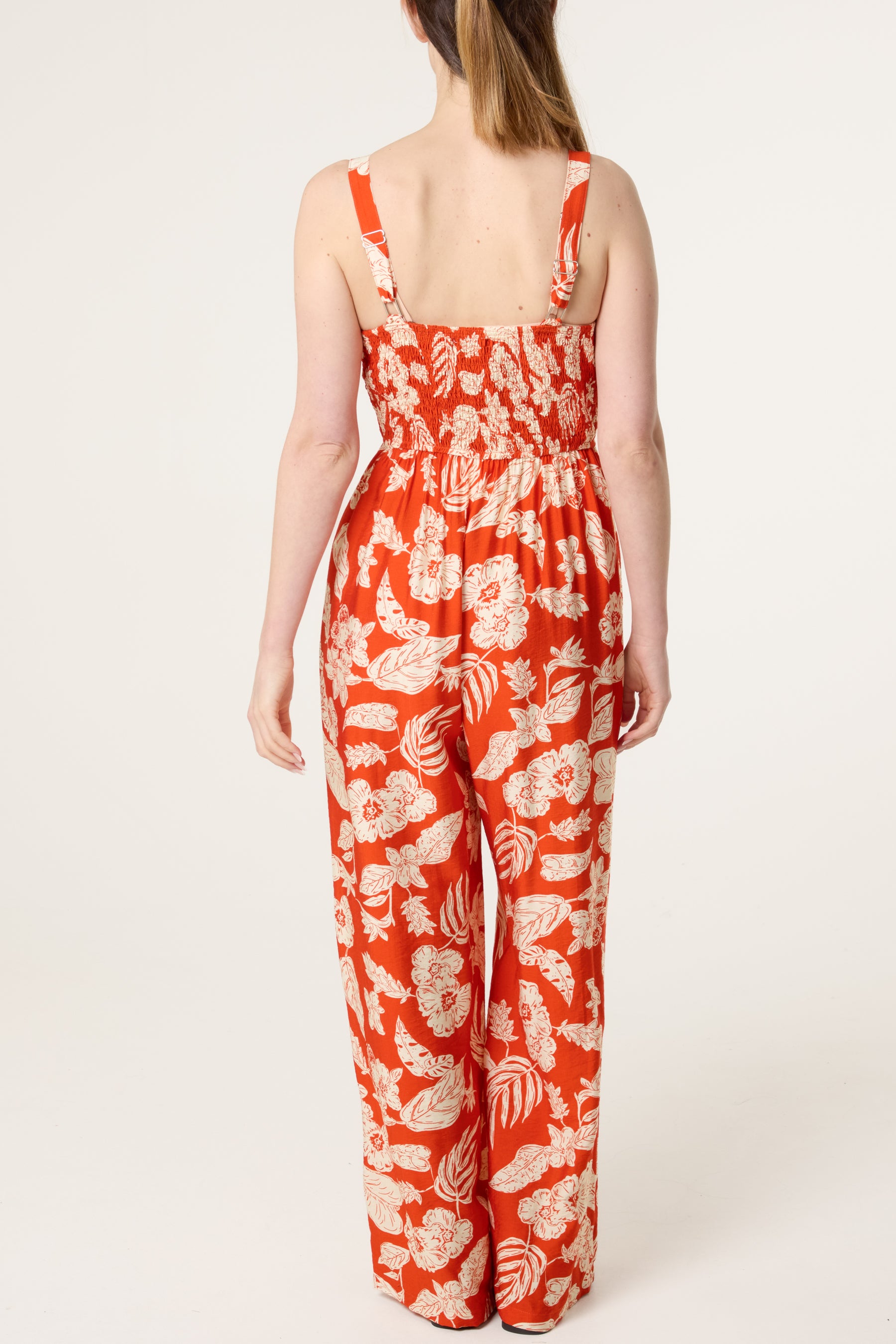 Floral Print Tie Front Jumpsuit