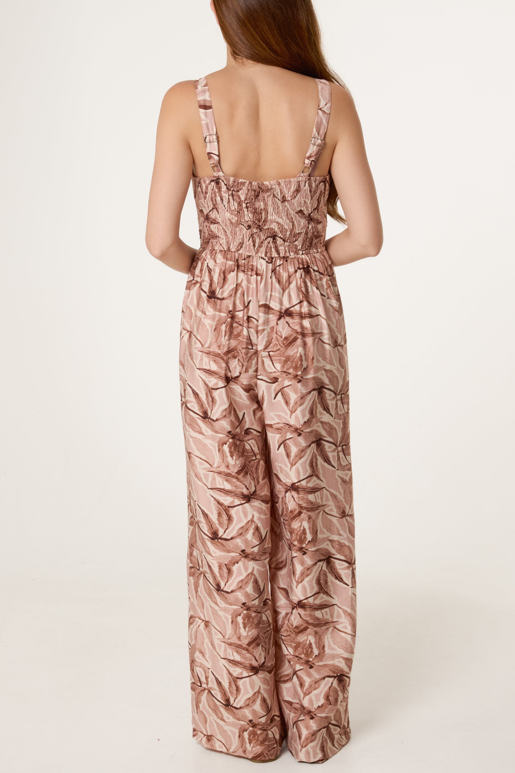 Watercolour Leaves Belted Wide Jumpsuit