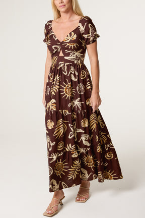 Shell Print Cut Out Sweetheart Dress