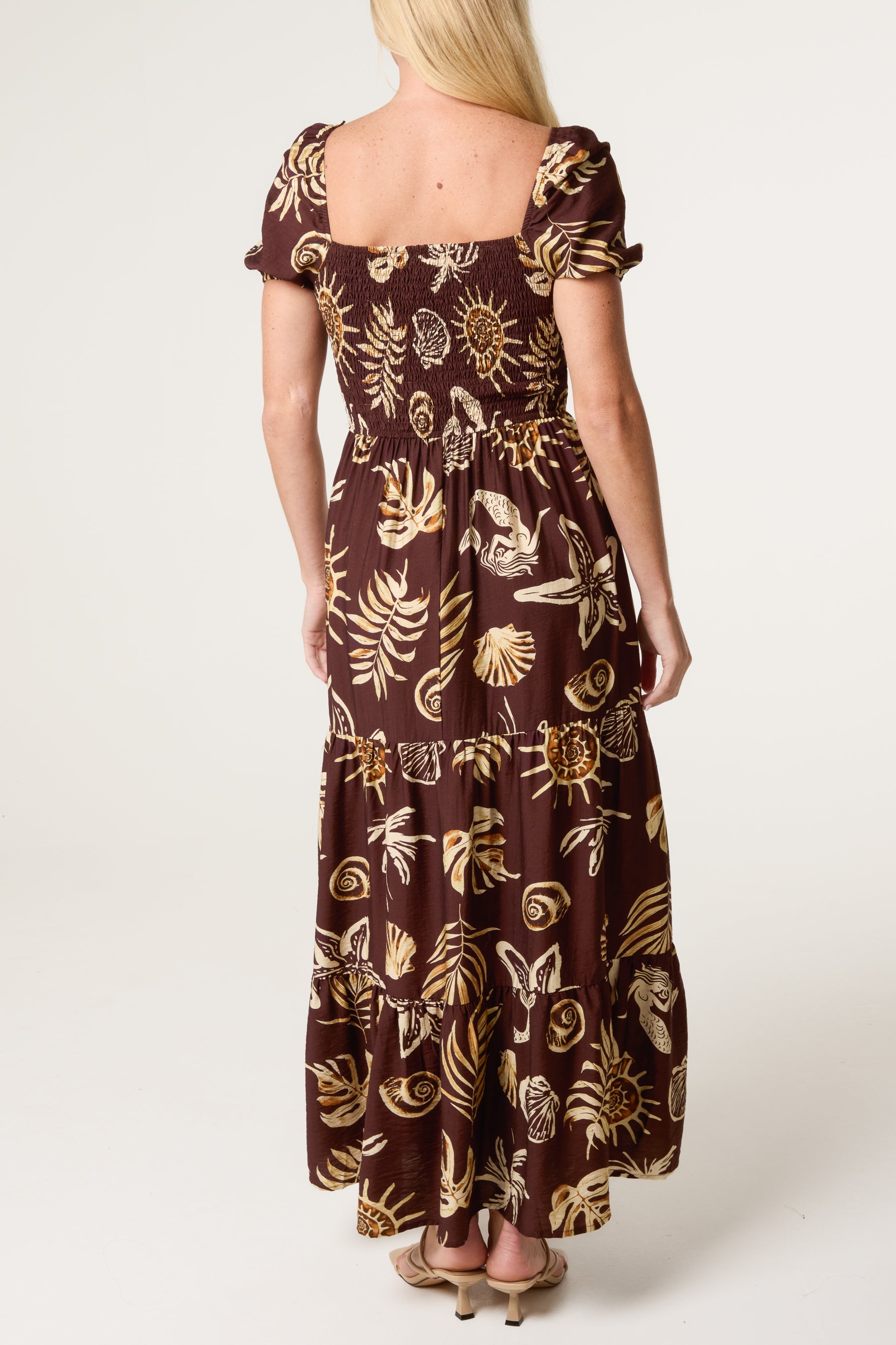Shell Print Cut Out Sweetheart Dress