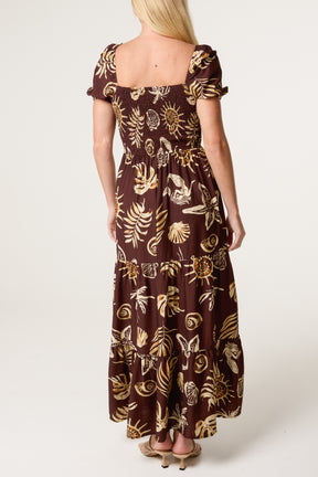 Shell Print Cut Out Sweetheart Dress