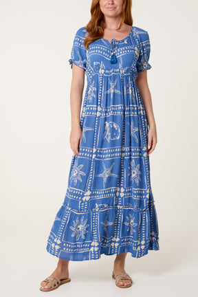Starfish Print Tie Front Maxi Dress