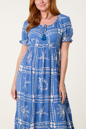 Starfish Print Tie Front Maxi Dress